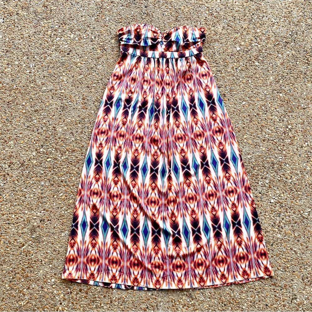 NWT Nicole by Nicole Miller Ikat Maxi Strapless Ombré Original Dress Size 14